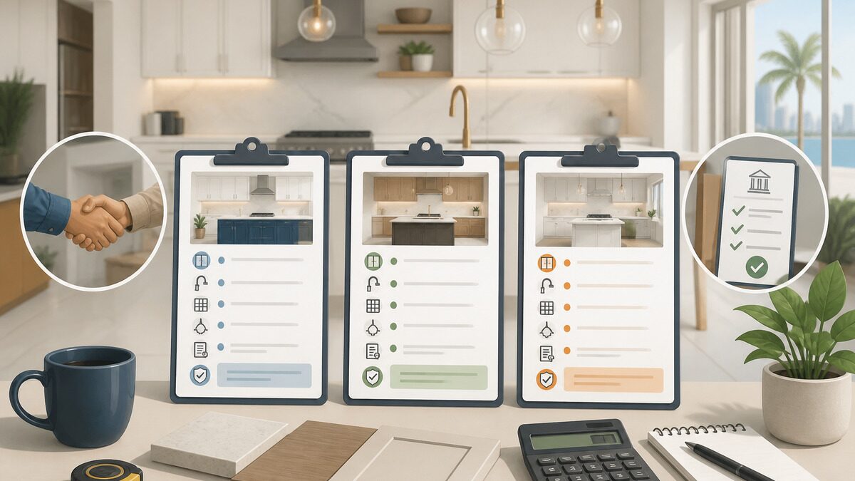 Editorial illustration for How to Compare Kitchen Remodeling Quotes in South Florida Without Getting Burned