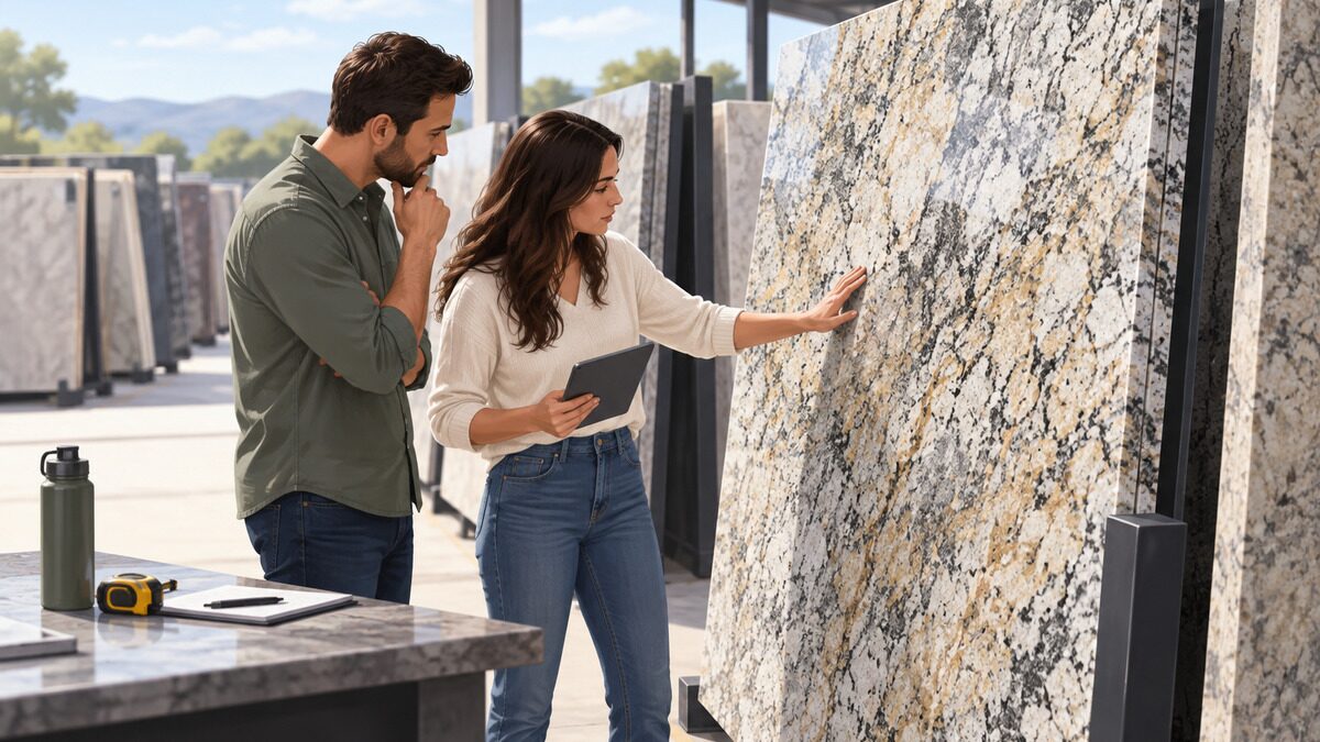 Editorial illustration for How to Choose the Right Granite Slab: What to Look for When Visiting a Stone Yard