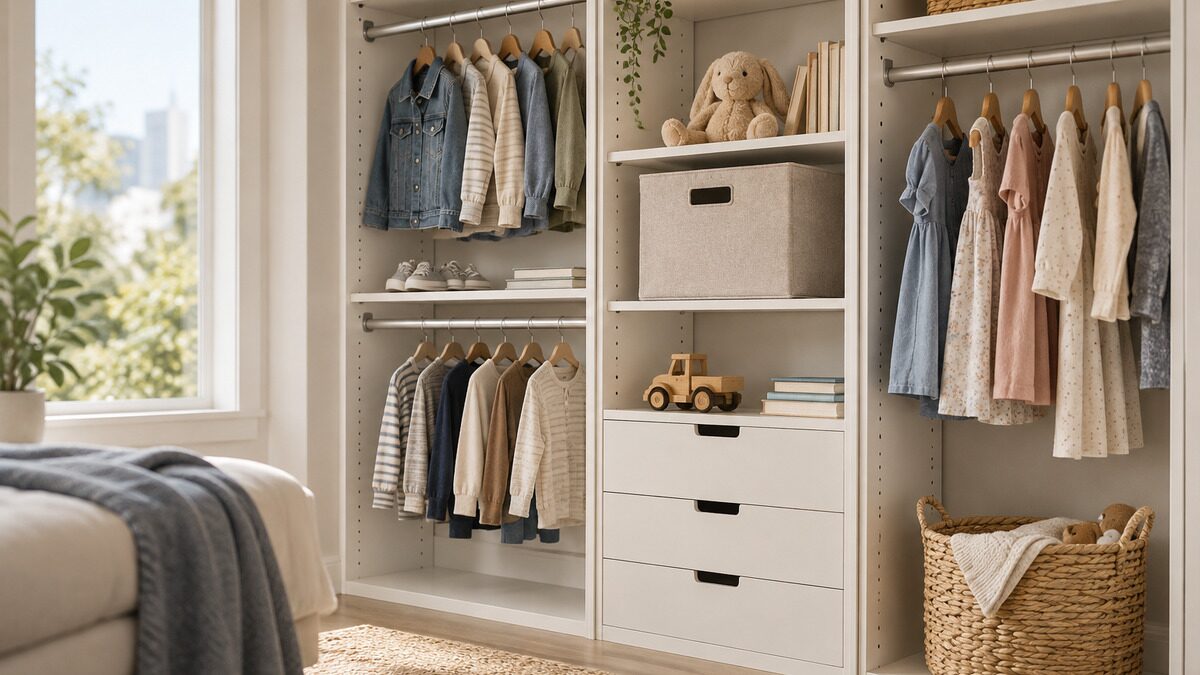 Editorial illustration for How to Design a Kids' Closet That Grows With Your Child: Adjustable Systems for Dallas Famil&hellip;